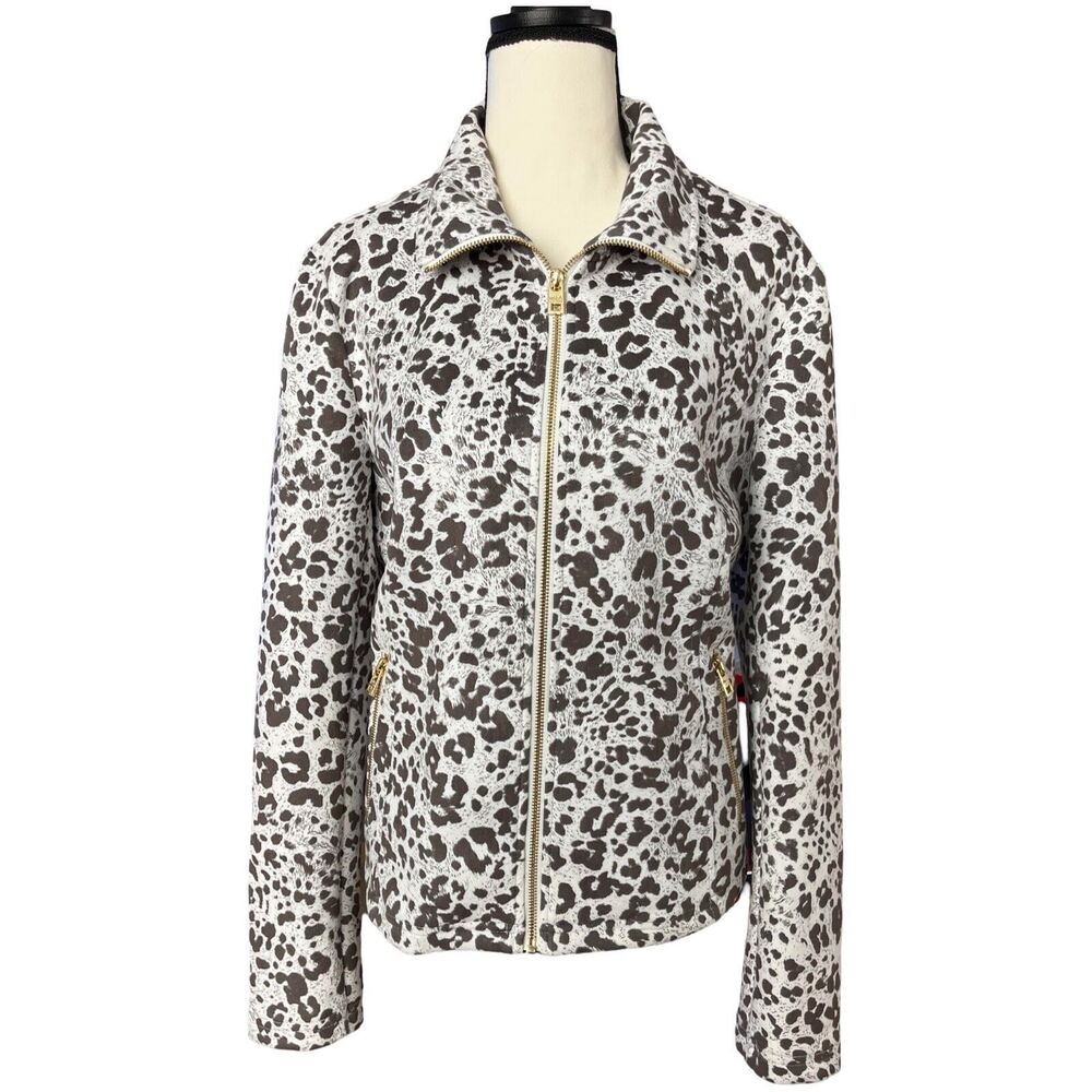 Sz Large, Animal Leopard Print Zip Jacket White and Brown, Marc New York